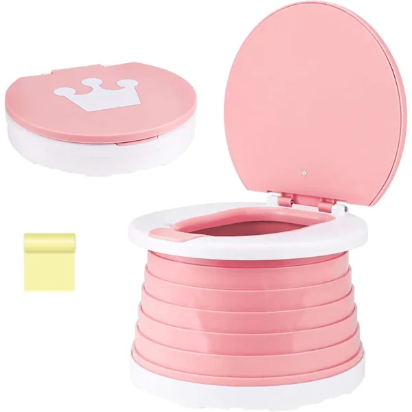 Resepotti Bærbar Potte Sammenklappelig Potte Småbørns Toilet Potte Bærbar Potte Børns Pottetræningssæde til Børn Småbørn Rejse (Pink)