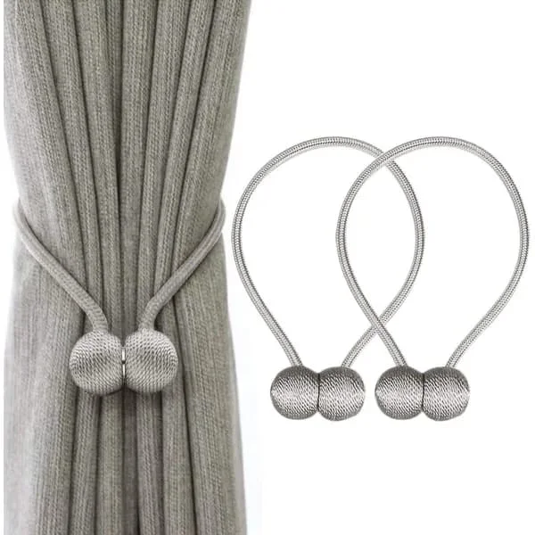 Magnetiska Gardinuppsättningar Magnetisk Gardinhållare Silvergrå 2-pack Gardinmagnetlås Hemband