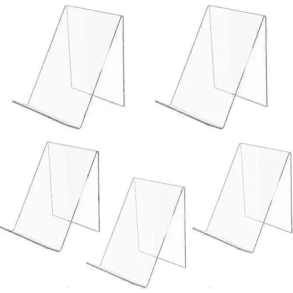 Förpackning med 5 akrylbokstöd, bokställ, broschyrställ, bokstöd, akrylställ, 13 x 11,5 x 10 cm, transparent, produktbärare, produktstöd,
