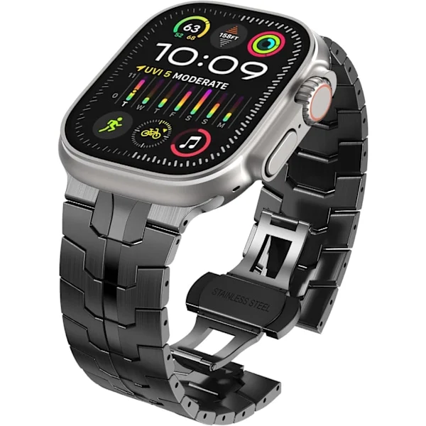 49mm 45mm 44mm 42mm Kompatibel med Apple Watch Armband, Herr Rostfritt Stål Armband Metall Ersättningsband, Svart