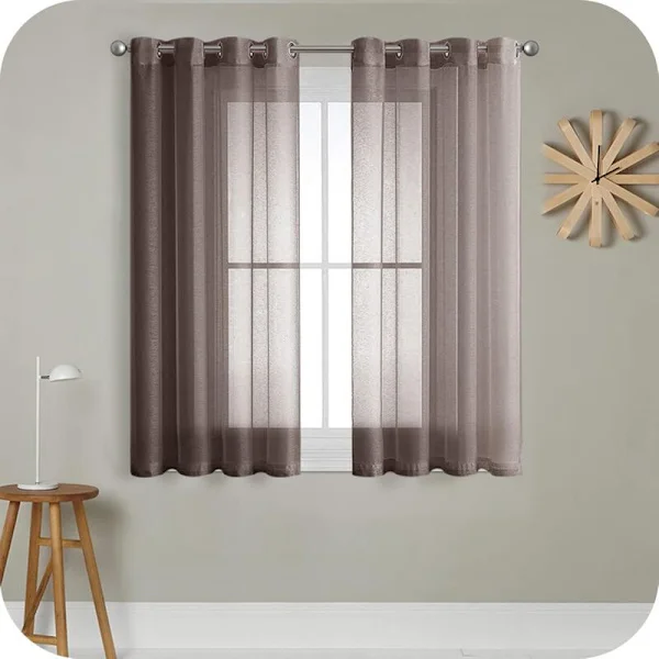 2 Pcs Brown Voile Curtains 140x183cm with Semi-Transparent Linen Effect Eyelets Interior Window Decorations for Modern Living Room Bedroom Kitchen