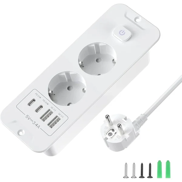 (SC) Infälld kontakt, 2-vägs, infälld grenkontakt med 2 USB, infälld kontakt, flera uttag, bordskontakt med 2 USB C, infälld bordskontakt, 2 m