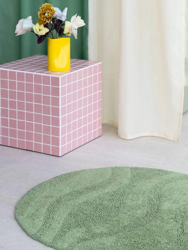 Breeze Bath Mat Round Ø 70 Green Cotton Washable