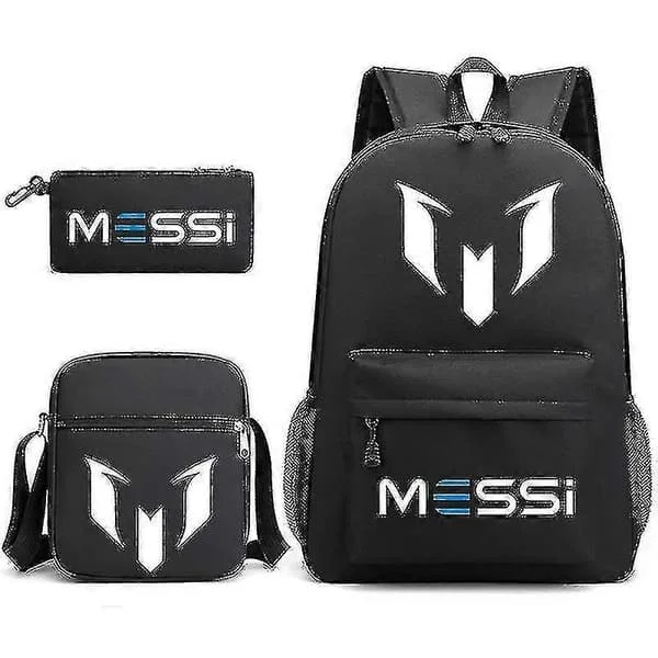 3 stk. Sorte Messi Super Stars Rygsække - Skole, Rejser, Laptop - Børn, Kvinder, Mænd - Mochilas, Teenagere, Studenter Tasker - Kun Rygsæk