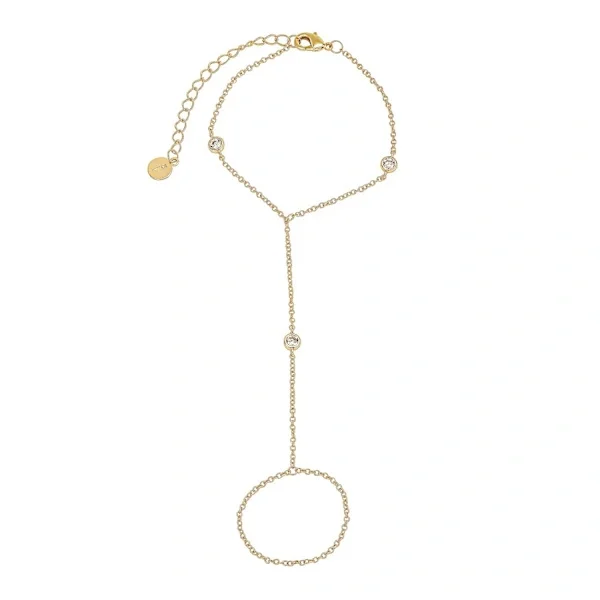 Tre-diamant armbånd, armbånd med ring, guldarmbånd til kvinder (guld, forgyldt base).