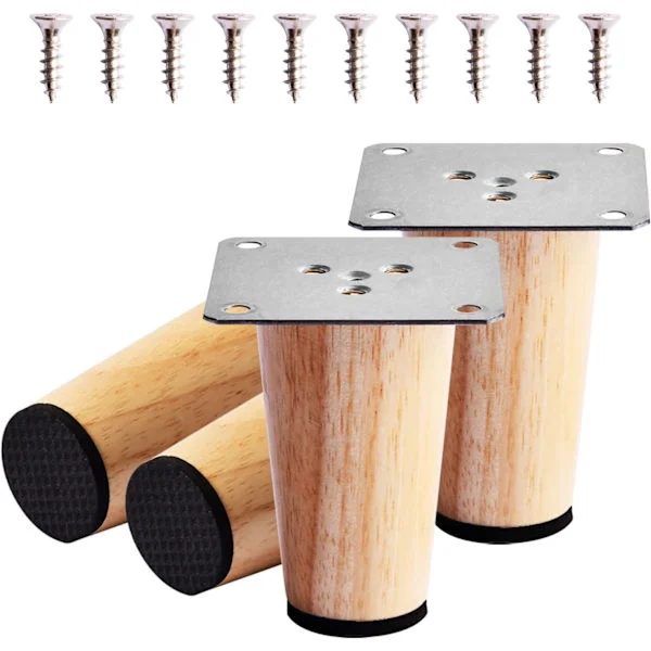 4 pcs 8 cm Wooden Furniture Legs, Solid Wood Replacement Legs for Sofas with Mounting Plates, Screws and Anti-Slip Mats for Coffee Tables