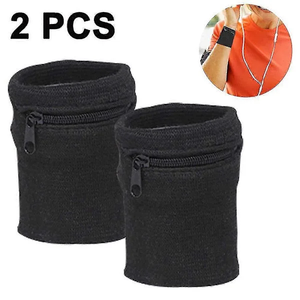 1 Pair Sports Wristband Wrist Bag Zipper Wrist Wallet For Running Sports Black
