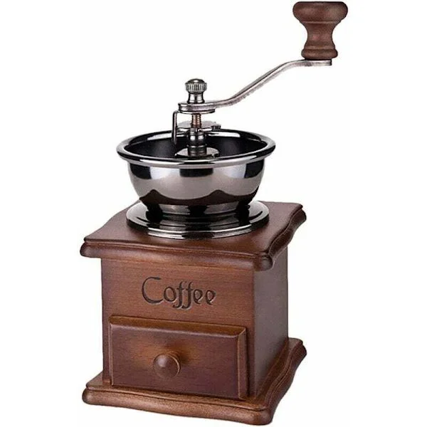 Retro Ruskea Puinen Käsikäyttöinen Kahvimylly Kannettava Käsikäyttöinen Kahvimylly Antikkisen Muotoinen Espresso-Mylly Kahvipavuille Ruostumaton Teräs