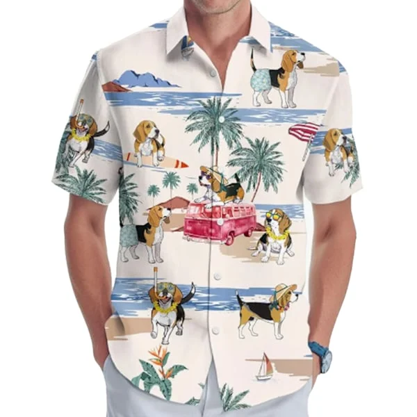 Herr Hawaiian Skjortor Casual Kortärmad Skjorta Tryckt Strand Tropisk Skjorta