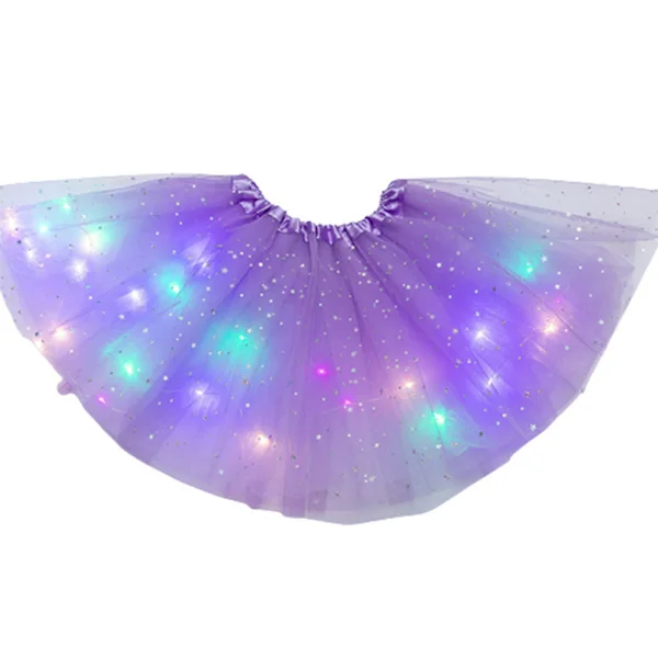 Halloween-erbjudanden Lysande LED Fluffig Kjol för Flickor Lager Balett Dans Plisserad Kjol för Födelsedag Ljus Lila