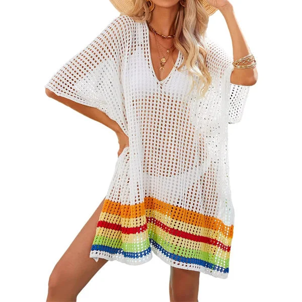 Womens Bikini Cover Up Summer Casual Chiffon Beach Dress V Neck Beachwear Sexy Bathing Suit