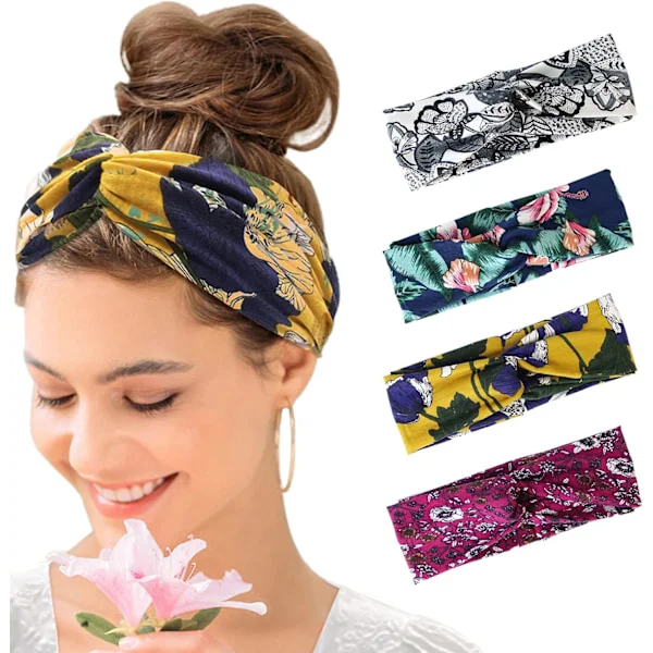 4-pack Hårband Dam Hårband Turban Hårband Mjukt Bomullshårband för Dam Hår Daglig Yoga Träning Fitness