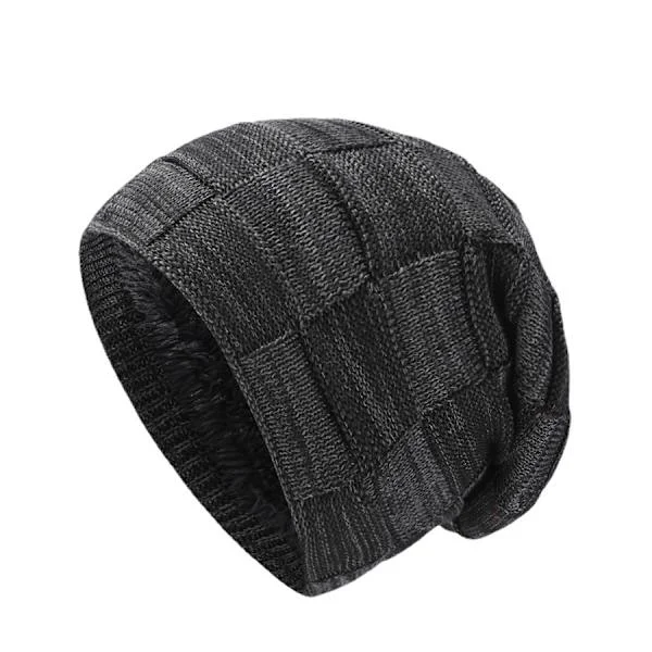 Hatt herre vinter strikket hatt pluss fløyel ørebeskyttelse høy brem pullover hatt