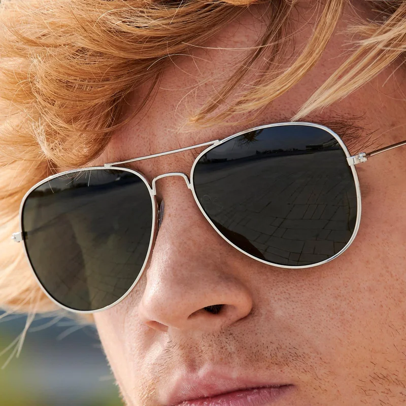 Occhiali da sole Warren argentati in stile Aviator per uomini - Occhiali da sole Aviator