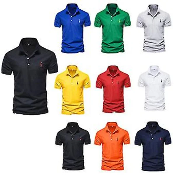 Sommer T-skjorte for menn, brodert jakkeslag, polo-skjorte for menn, overall, halvarmet hjorte-T-skjorte topp#axsl-pl01(XXXL Hvit)