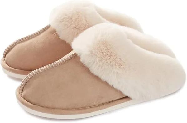 Women's Slippers, Warm Winter Women's Slippers with Memory Foam, Fluffy Slip-on House Slippers, Suede and Faux Fur Lining, Non-slip Sole