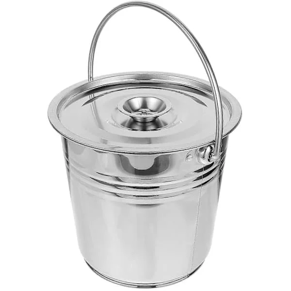 Askhink i rostfritt stål med lock och handtag för rengöring av eldstäder, spisar och grill, silver 7L