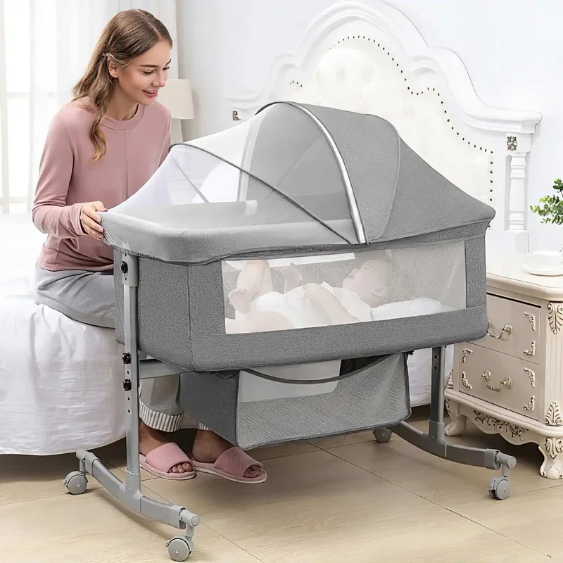 AliExpress - Baby Crib 3 in 1 Baby bed Bedside Crib Baby Playpen 0-3 years child multi-function folding and lifting With Mosquito Net & Wheel