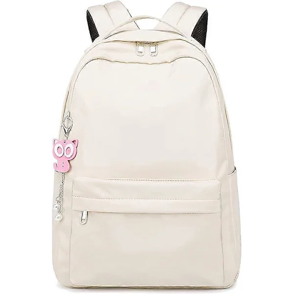 School Backpack for Girls and Boys 8+, Simple Backpack for 14-inch Laptop, Water-Resistant School Bags Casual Daypack for School Travel - White