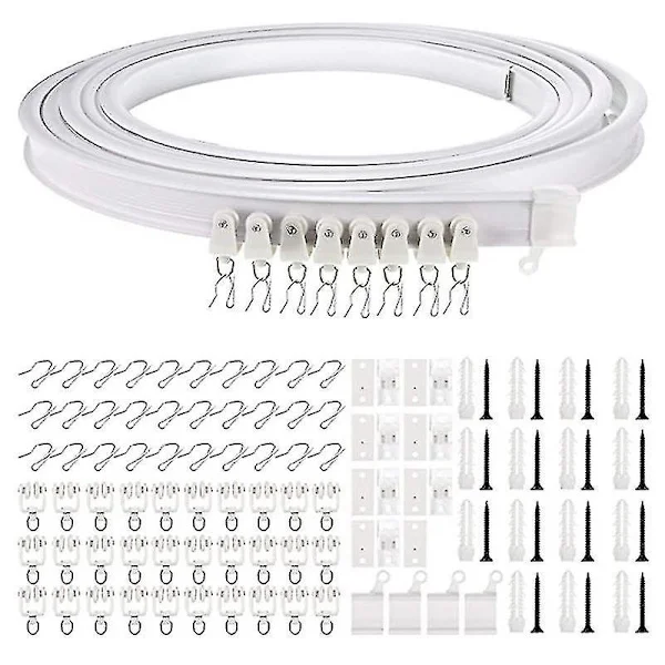 Flexibel takgardinskena, böjbar PVC- och mjuk stålskena för gardiner, rumsavdelare, dusch, vit 1-5M