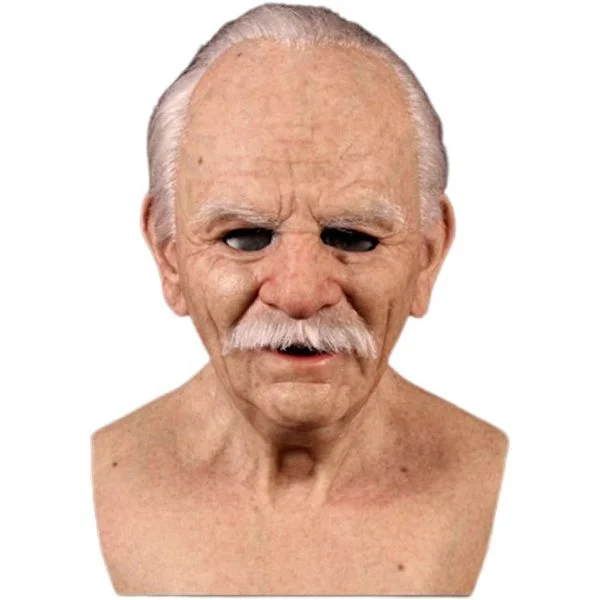 [KK] Halloween Old Man Mask, Old Man Headgear Realistic Silicone Mask Full Head Tricky Props-New White Beard With Hair