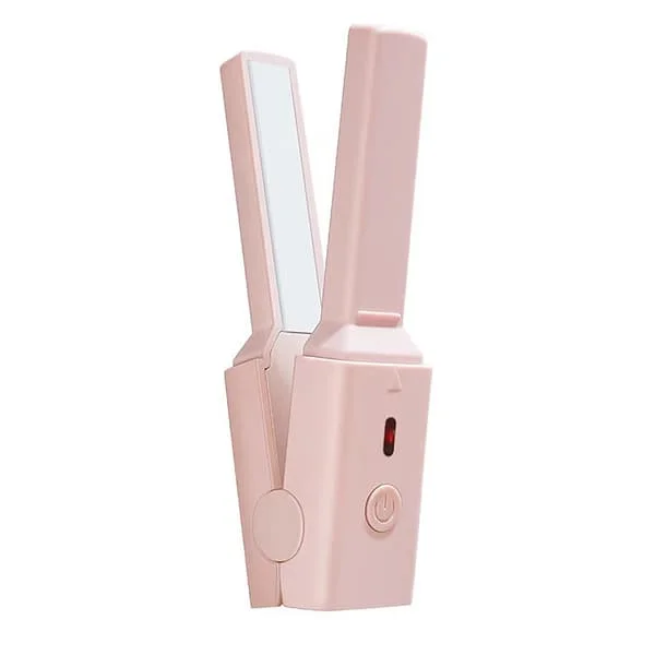 Mini rettetang og krølltang, bærbar USB hurtigoppvarming, flatjern, hårstylingverktøy, Sakura rosa