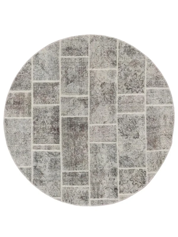 Patchwork Rug Modern Round Grey/Brown (Wool, )