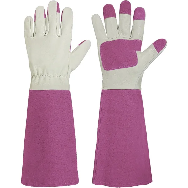 Havehandsker - arbejdshandsker - Velegnet til stiksikre lange handsker - Svinelæder - Åndbare og holdbare - Pink - Størrelse M - 10,5x43cm