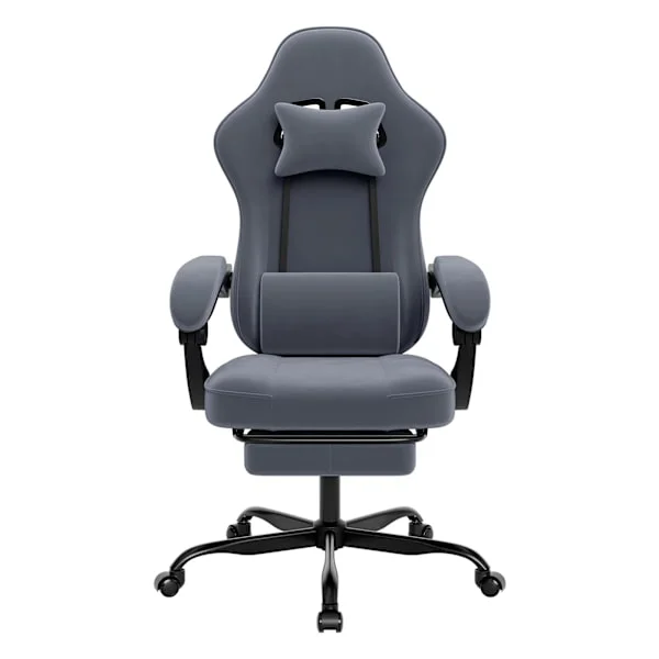 PC-pelituoli jalkatuella - Ergonominen työtuoli, säädettävä ristiseläntuki kilpa-autosuunnittelulla - Harmaa