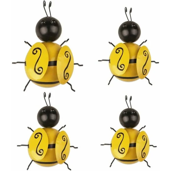 4 Pcs Metal Bee Wall Decor Bee Wall Art for Outdoor Garden Lawn Fence Decor Office Bedroom Living Room Home Decoration