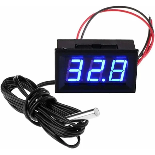 12V Digitalt Termometer Mini Temperaturtester Vanntett Digital Temperaturmåler for Kjøleskap Akvarium Frysere, Blå