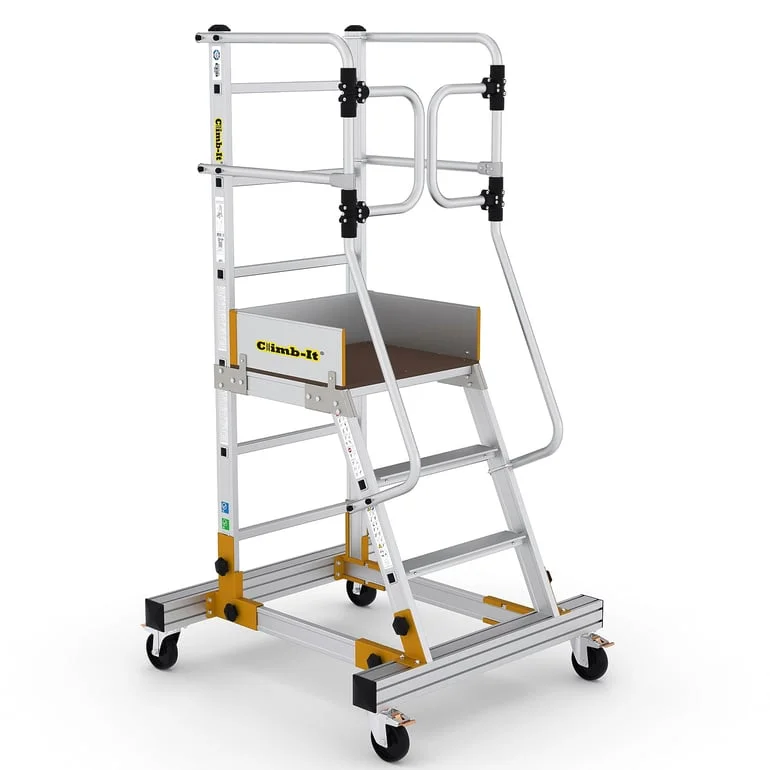 Mobile steps with safety gate, 4 treads, H 1000 mm