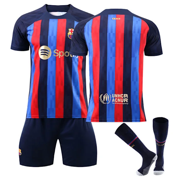 FC Barcelona Home Kit 2022/2023 Fotbollströja 3-delade kit för barn Vuxna V