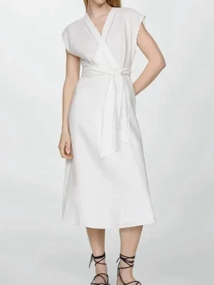 Mango linen wrap midi dress