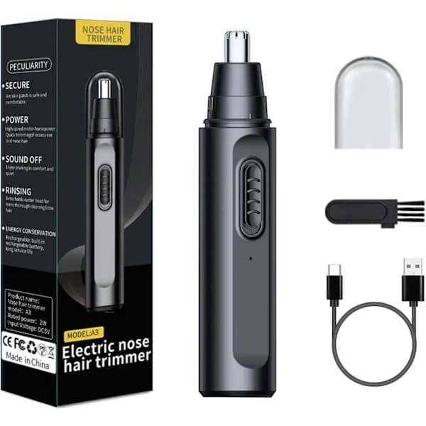 Unisex nenäkarvatrimmeri, USB-ladattava sähköinen nenäkarvatrimmeri ammattimaisilla IPX7-vesitiiviillä kaksipuolisilla terillä.