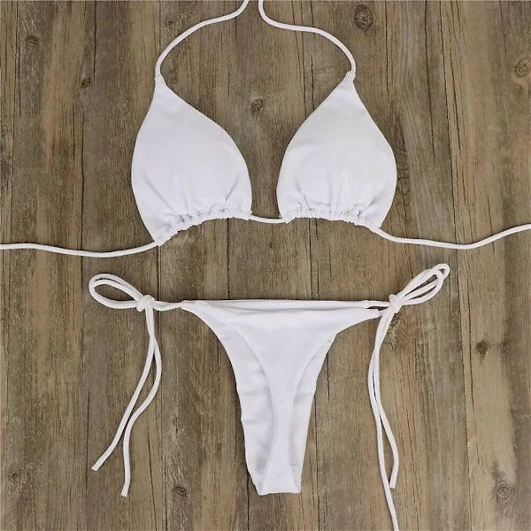Erittäin ohuet joustavat naisten stringit, bikinisetti Seksikäs yksivärinen uimapuku Bandage-tyyliset brasilialaiset uima-asut C M
