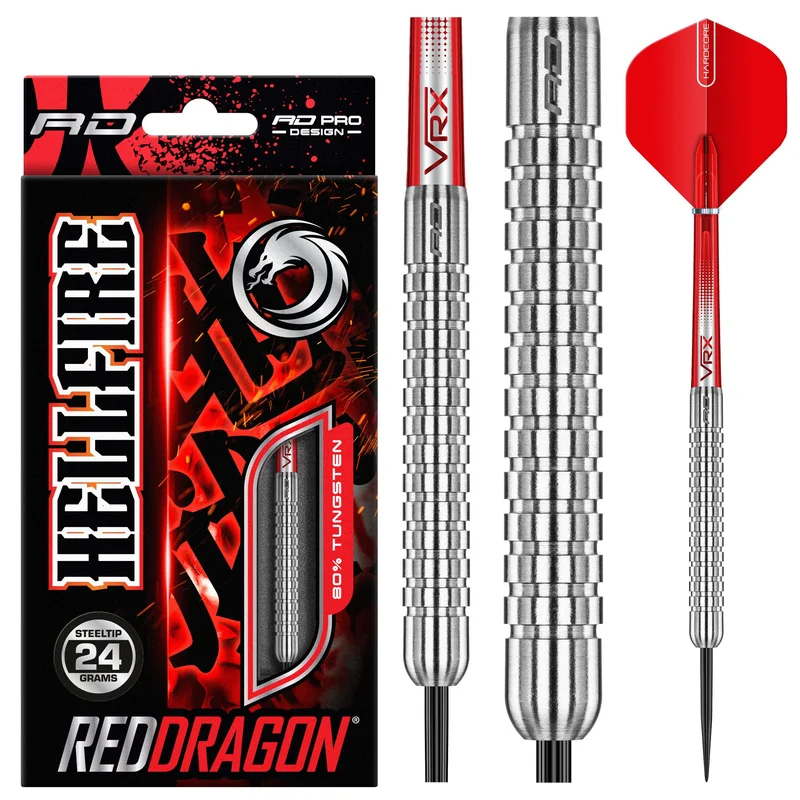 Red Dragon Hell Fire A Darts | 80% Tungsten | Great Value | 22g & 24g Steel Tip Darts 24g | Red Dragon Darts