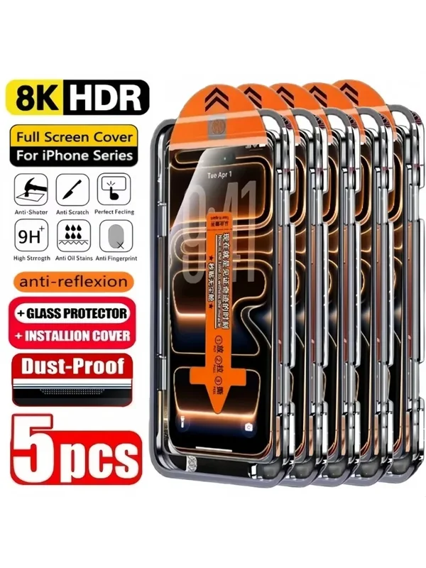 AliExpress - Protecteur d'écran HD facile à installer, 1 à 5 pièces, pour iPhone 17 16 13 Pro Max 11 15 14 16e 12 Mini XR X Xs 7 8 Plus, verre trempé 