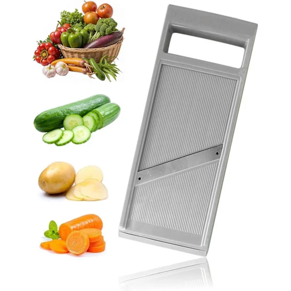 Justerbar Mandolin Slicer, Bærbar Grøntsagsskærer i Rustfrit Stål, Køkken Mandolin med Ergonomisk Håndtag - Grå