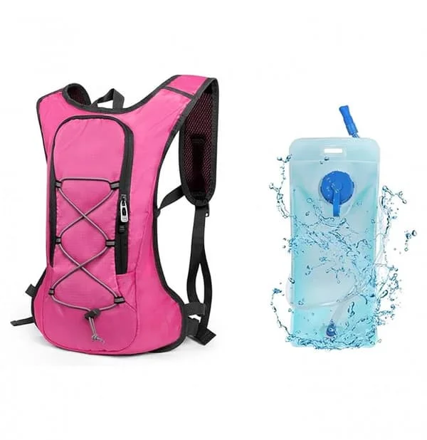 Hiking Backpack, 2L Water Bladder, Ventilated Ultralight for Cycling and Camping, Pink, 43x28cm