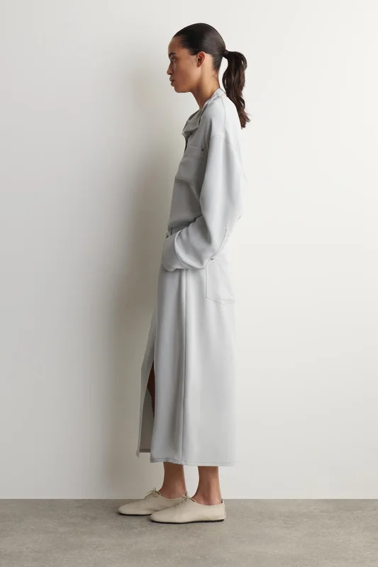 COS Denim-Effect Silk Midi Skirt in Grey - Women