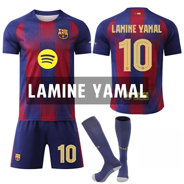 25-26 FC Barcelona Hjemmetrænings T-shirt Nr. 10 LAMINE YAMAL T-shirt Børn Voksen Fodboldssæt (Inklusive Strømper) - Perfekt NO.10