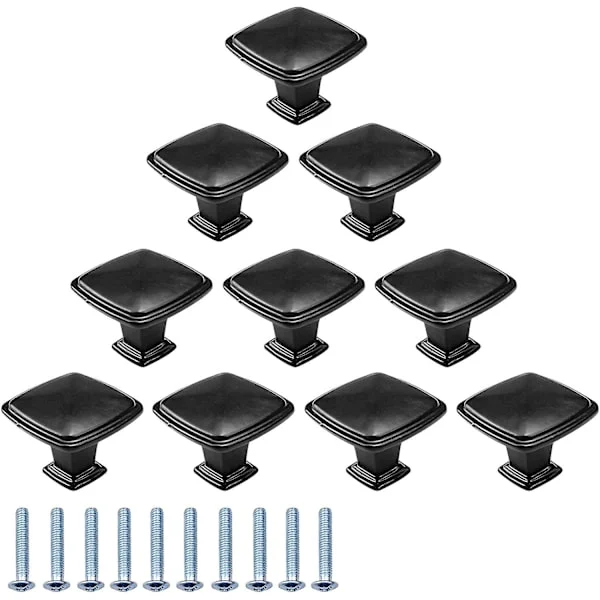 10 st svarta möbelknoppar, lådknoppar, dörrknoppar, fyrkantiga skåpknoppar, enkla runda hål, lådknoppar, köksskåp, barnrum (30 mm aluminiumlegering)