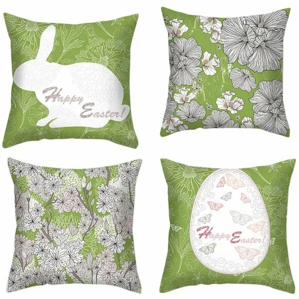4 st Kuddfodral Påskhare Tryckta Kuddfodral Soffa Kuddfodral Heminredning Kuddfodral 45X45 Cm Grön Vit