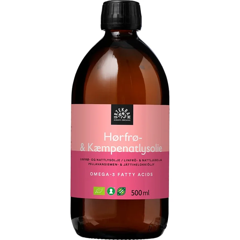 Urtekram Hørfrø- & kæmpenatlysolie Ø 500 ml, Helse & Madvarer, Olier & Eddike, Hørfrøolie