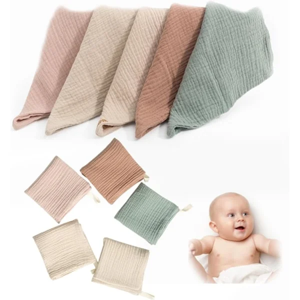 10 stk Baby Muslin Vaskekluter (25 x 25 cm) Bomulls Baby Vaskekluter, Baby Muslin Vaskekluter, Baby Ansiktshåndklær, Nyfødt Baby
