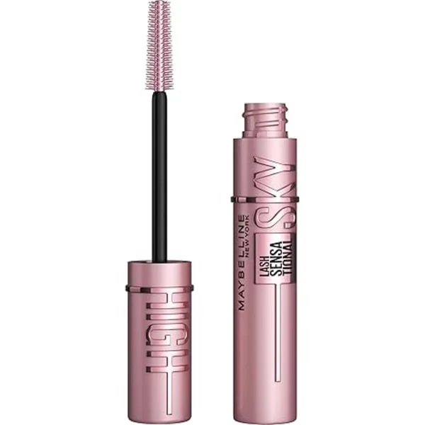 Maybelline Lash Sensational Sky High Vaskbar Mascara, Volumengivende Forlængende Krøllende Opbyggelig Formel, Sorteste Sort, 1 Stk.