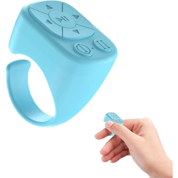 TikTok Ring Fjernkontroll - Bluetooth Fjernkontroll Kompatibel med iPhone og iPad, Kameraknapp, Video og Musikk, Kompatibel med iOS og Android blå
