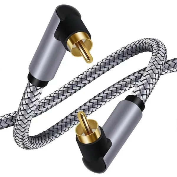 1/2/5m Kaapeli Kaksi 90 Asteen Suorakulma Uros-Uros Subwoofer-kaapeli Digitaalinen Koaksiaalinen Äänikaapeli Nylonpunottu Johto 1m