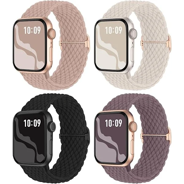 4 st Flätade Band Kompatibla för Apple Watch Armband, Stretchigt Band Elastiska Sportarmband